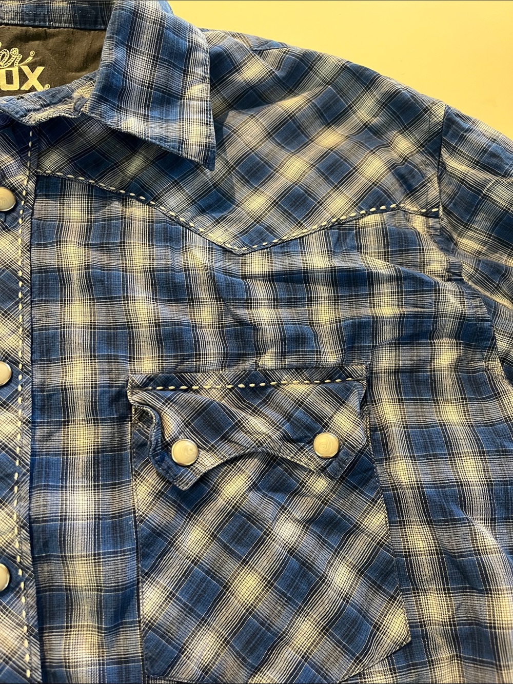 Wrangler Blue Plaid Button-Down Western Shirt - Picture 3 of 4